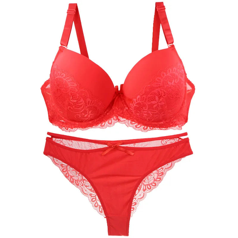 DaiNaFang Sexy Bras Set Green Black Beige Red White Purple Lace Bow Floral Underwear For Women Plus Size Lingerie
