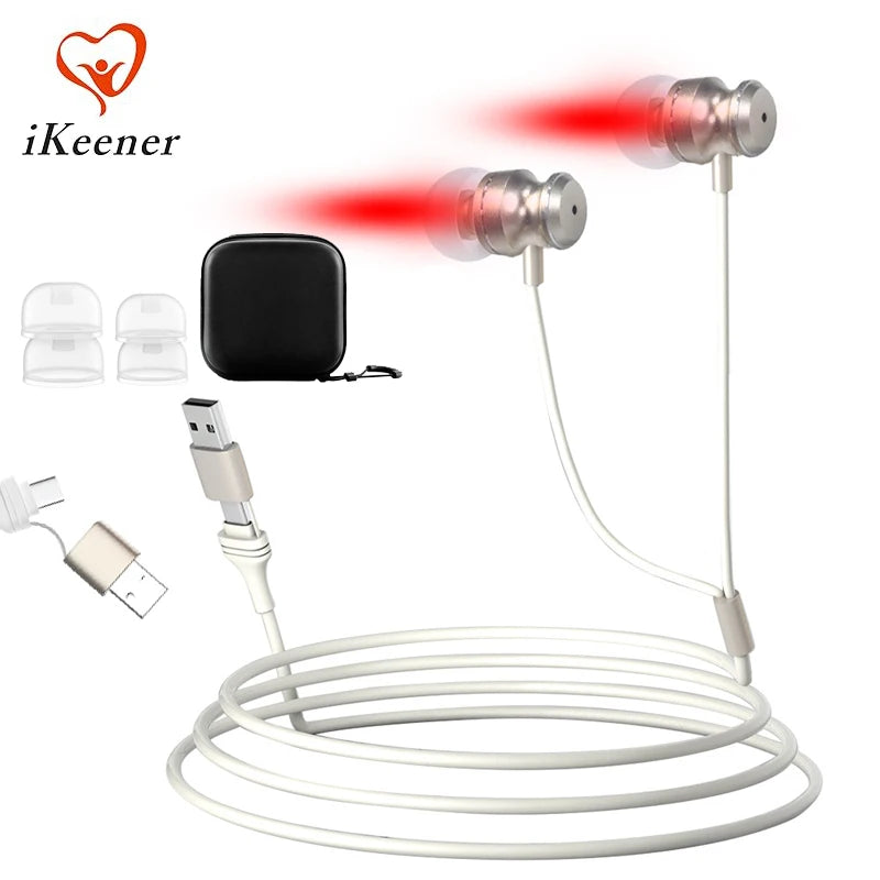 Tinnitus Infrared Ear Plugs USB Type-C 650nm Red Light LLLT Irradiation Ear Therapy Device for Otitis Media Deafness Health Care Main image