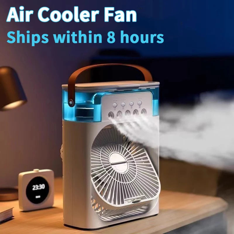3 In 1 Mini Air Cooler Fan Portable Household Air Conditioner Humidifier LED Night Light For Home Office Desk Use25.5x18.5x8cm