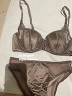 Front Buckle Push Up Bra for Women Lingerie Set Sexy Satin Mesh Semi-Cup Wireless Lift Bra Set with Adjustable Straps S-XL Size