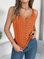 Spring Summer Casual V Neck Hollow Out Knitted Vest Solid Color Sleeveless Tops Orange Green White Khaki 2026 Women Clothes