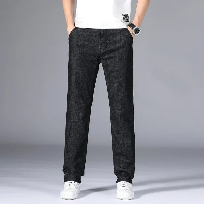 Man Pants Office Business Jeans Men Classic Blue Black Cotton Stretch Straight Denim Pants Male Brand Trousers