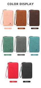 Multi-Functional RFID Blocking Passport Bag Travel Document Holder with Long Zipper Ticket Storage Wallet for Multiple Passports