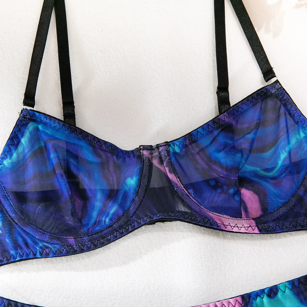 Sexy Perspective Breast Gather Printed Lingerie Set with Gloves Leg Set for Women's Five Piece Set Female Fun Bra & Brief Sets Secondary image