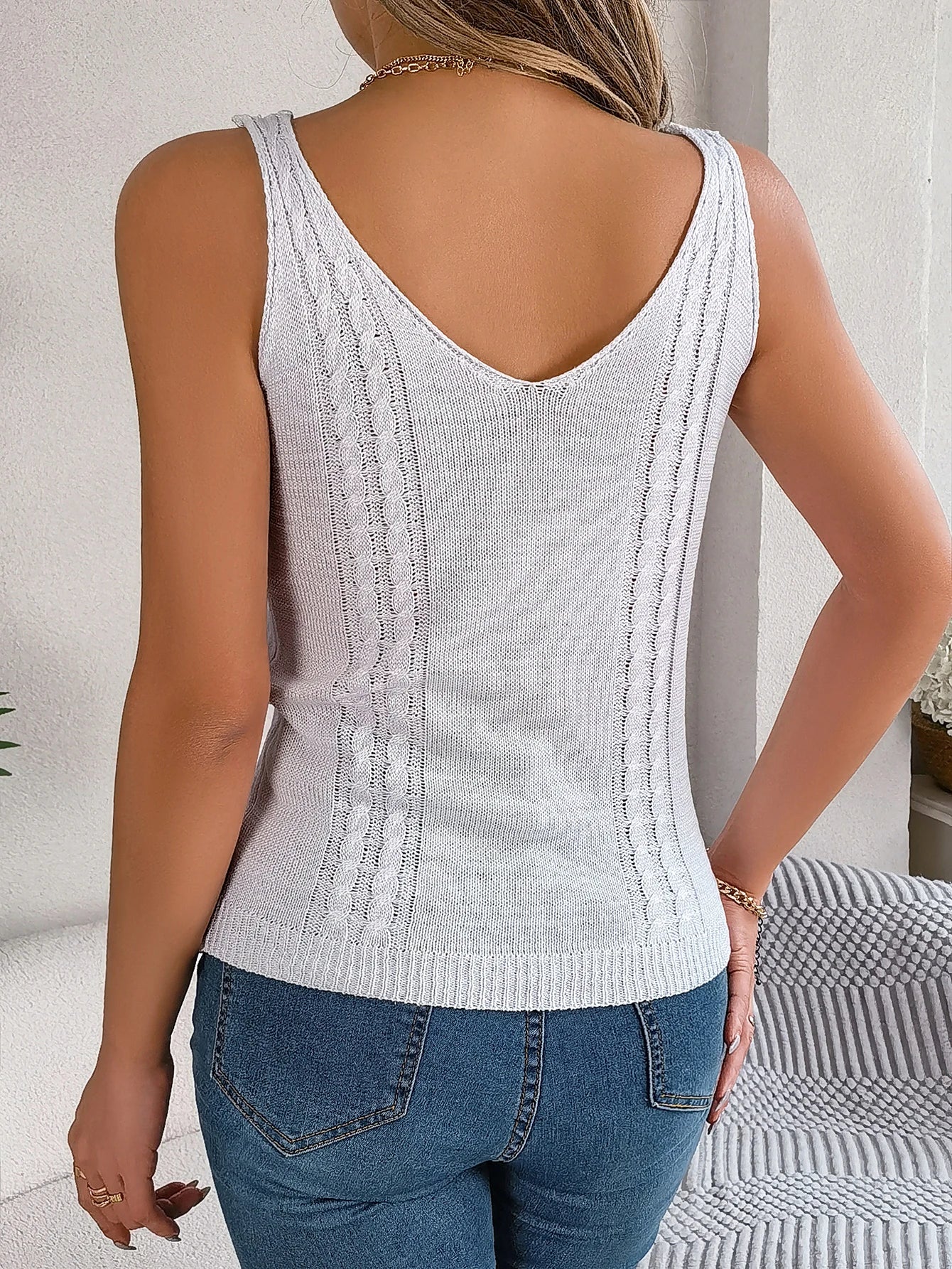 Spring Summer Casual V Neck Hollow Out Knitted Vest Solid Color Sleeveless Tops Orange Green White Khaki 2026 Women Clothes