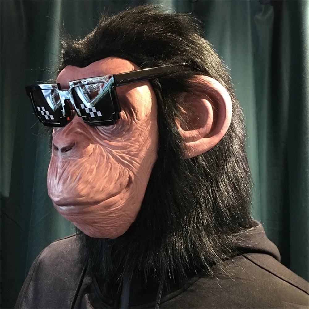 Deluxe Chimp Mask With Hair Novelty Latex Full Head Masks For Halloween Fancy Dress Party Cosplay Monkey Animal Mask Ürün ana görseli