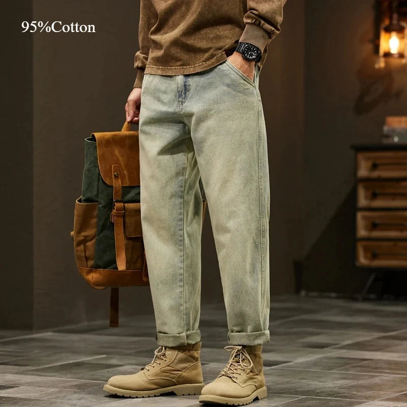 Men's 95% Cotton Jeans High Quality Loose Harem Pants Fashion Baggy Casual Outdoor Baggy Work Denim Pants Brand Men's Clothing Ürün ana görseli