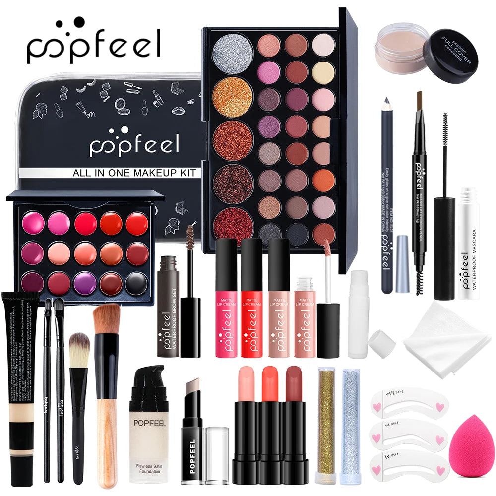 All in One Makeup Kit Full Makeup Kit Gift for Women Teen Girl Nude Eyeshadow Foundation Primer Brush Nude Lipgloss Ürün ana görseli