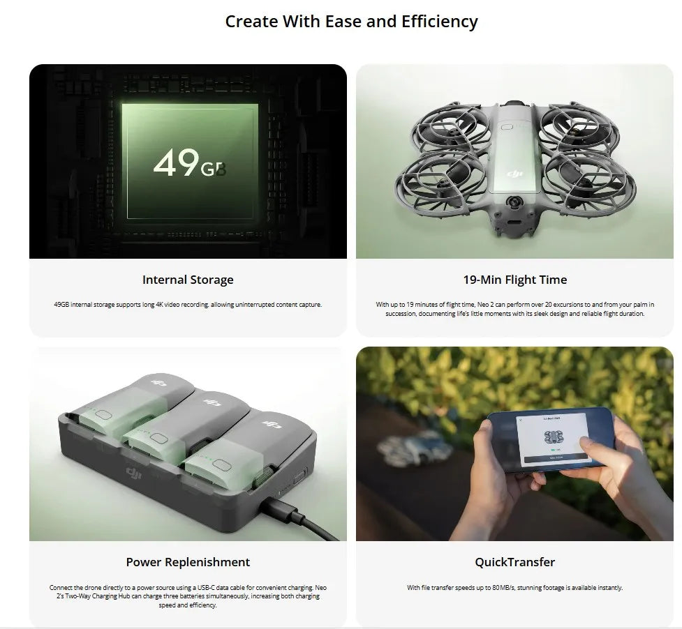 Global Version DJI Neo 2 Camera Drones 4K High-Quality Imaging 1/2-inch CMOS Sensor 4K/60fps Video And 4K/100fps Slow-motion Easy for Beginners