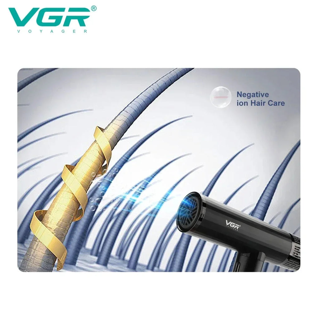 VGR Leafless Hair Dryer Professional Negative Ion Blower Dryer Brushless Motor 11000RPM Powerful Electric Dryer for Salon V-427