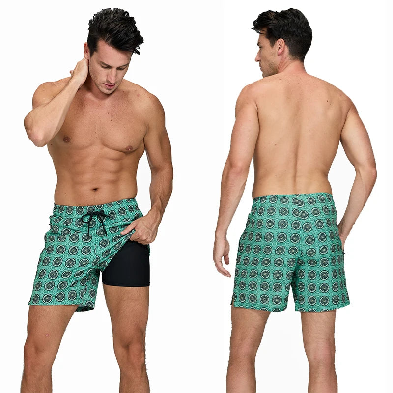 DATIFER 2026 latest Fashion Mens Shorts Polyester Long Liner 2 in 1 Traje De Baño Hombre Side Zipper Pocket Beach Gym Swimsuits