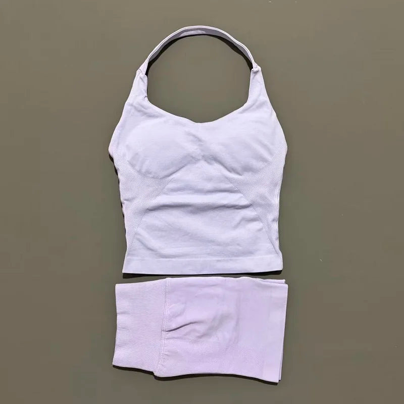 2pcs Sports Set Women Backless Tank Tops High Waist Scrunch Seamless Shorts Fitness Clothes Activewear Workout Sets Gym Suit