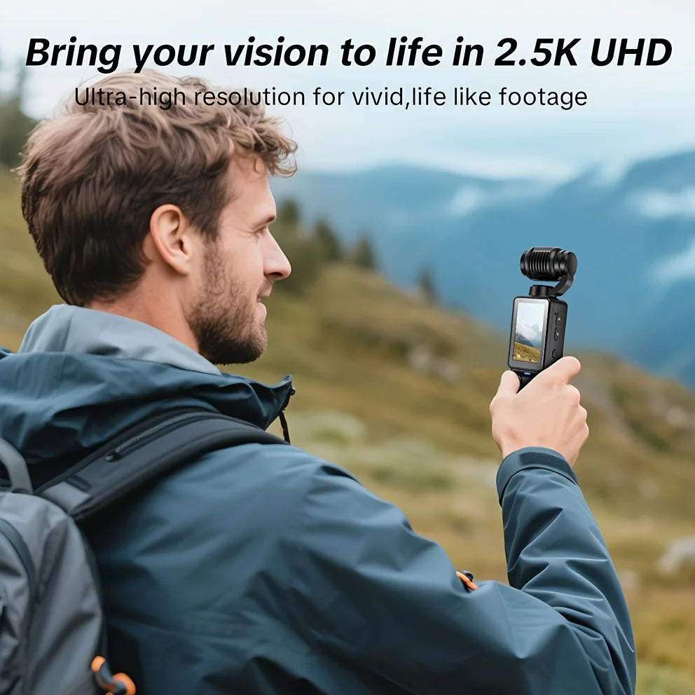 W&O 4K HD Action Camera, 1.9'' CMOS Sensor, 180° Rotatable, USB Rechargeable, Handheld Sports Vlog Camera for Daily Recording