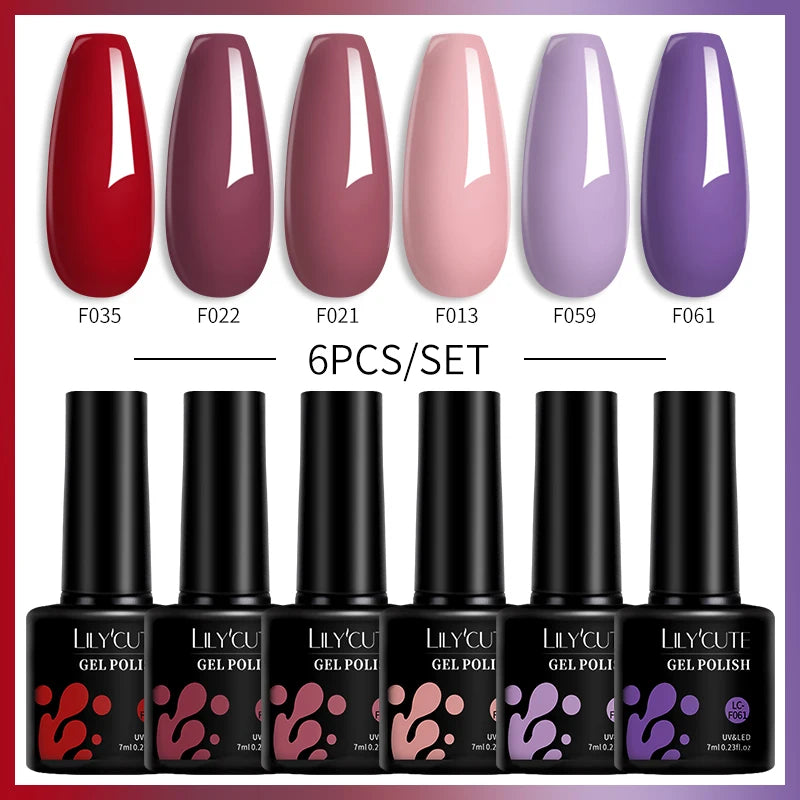 LILYCUTE 7ML 6PCS Neon Gel Nail Polish Set fluorescent Series Color Changing Semi Permanent Soak Off Manicure kit Nail Art Gel