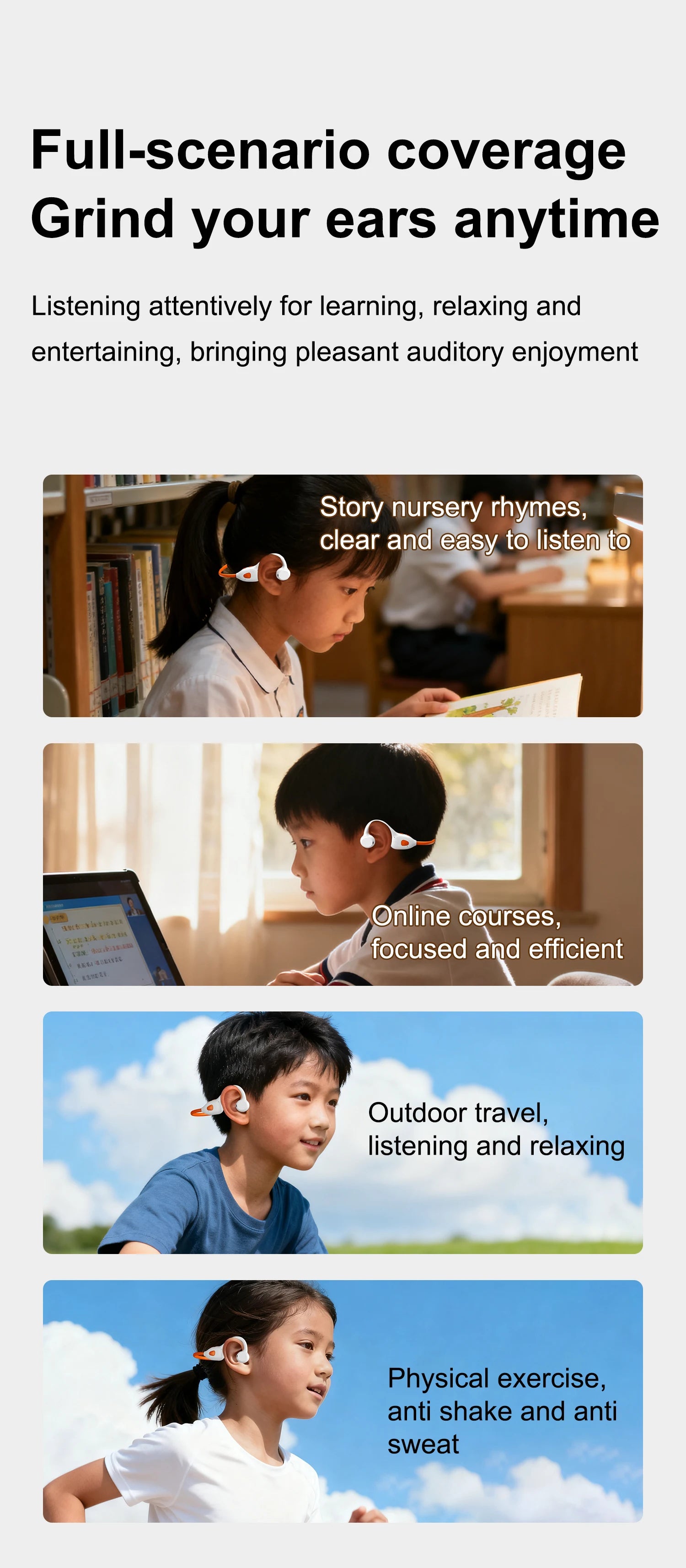 Air Conduction Stereo Headphones Kids Open Ear Bluetooth6.0 Earphones  Wireless Learning Noise Reduction Music Headset Earhook