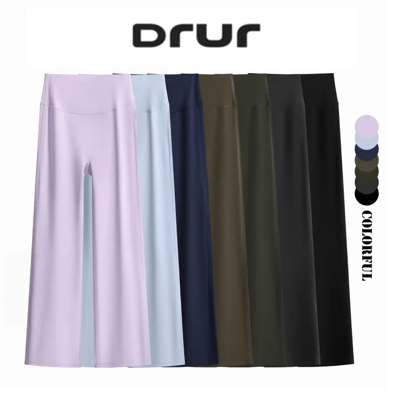 DRUR Women's High Waisted Capri 3/4 Length Yoga Leggings With Tummy Control Flare Pants for Gym Running Dance Clothes Summer New