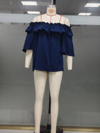 Fashion Ruffled Sexy One Shoulder Women's Short Sleeve Shirt Summer New Casual Loose Tops Female Elegant Versatile Office Shirt