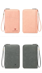 Multi-Functional RFID Blocking Passport Bag Travel Document Holder with Long Zipper Ticket Storage Wallet for Multiple Passports