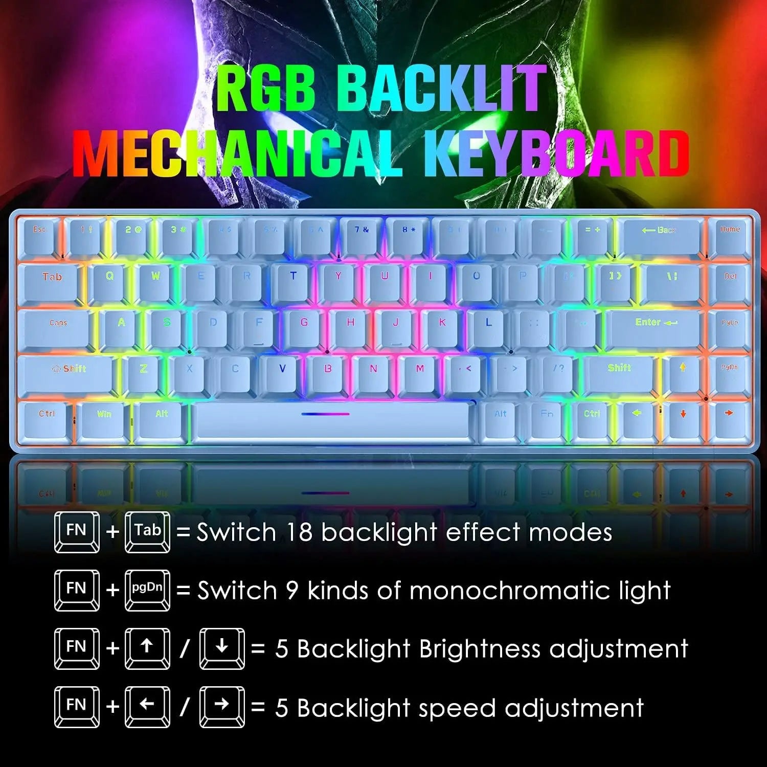 65% Wired Gaming Mechanical Keyboard and Mouse Combo,Mini 68 Keys,RGB Backlight, Lightweight RGB Honeycomb Optical Mouse Ürün ikincil görseli