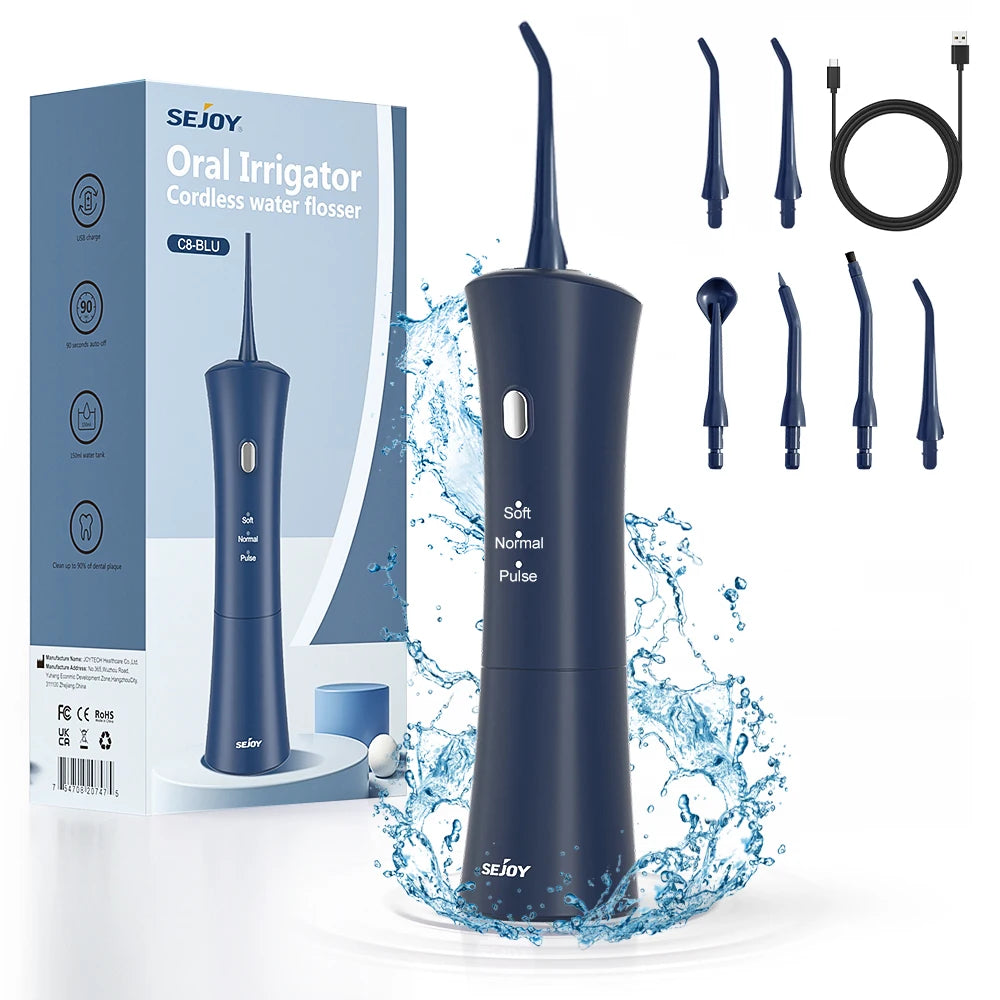 Sejoy Portable Electric Oral Irrigator Dental Water Flosser 6 Jets 3 Modes Rechargeable Smart Dental Water Jet Teeth Cleaner