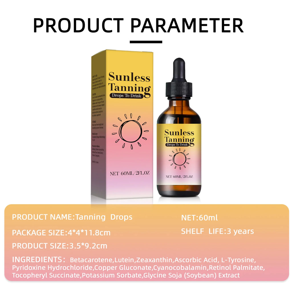 Vitamin-Enriched Tanning Drops 60ml - Beta-Carotene Formula Naturally Enhances Skin Color for a Sun-Kissed Glow Without UV.