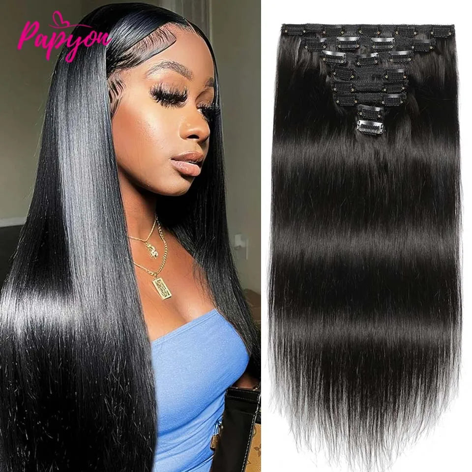 Clip In Hair Extensions Human Hair Brazilian Thick Straight Clip In Natural Color Clip Ins Remy Hair 22 24 26 28 Inch For Women 120g/PC