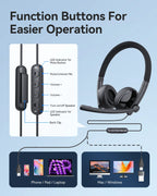 EMEET Wired Headset with Microphone Call Center USB Headphones ENC Noise Cancelling Office Cable Earphones for Phone/PC Computer