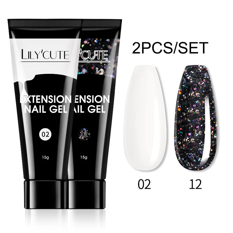 LILYCUTE 15ml Extension Gel Nail Polish Set Quick Nail Prolong With Extend Mold Nail Tips Acrylic Solution Manicure Tools Kit