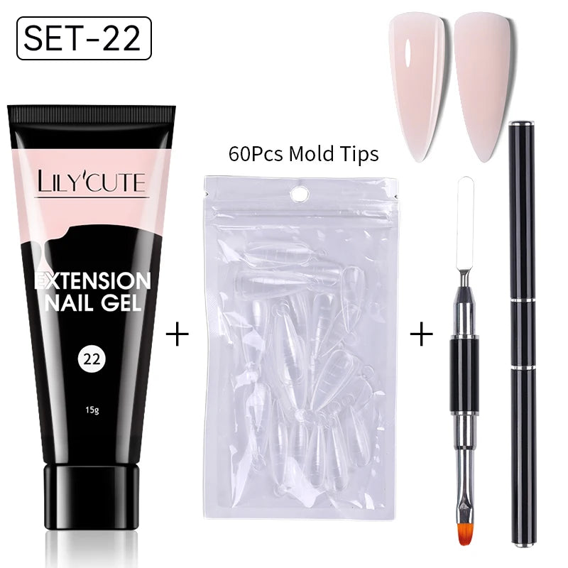 LILYCUTE 15ml Extension Gel Nail Polish Set Quick Nail Prolong With Extend Mold Nail Tips Acrylic Solution Manicure Tools Kit
