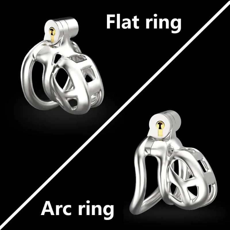 Stainless Steel Male Chastity Cage Cock Mamba Penis Ring Chastity Belt BDSM Erotic Urethral Lock Double-Arc Ring Sex Toy