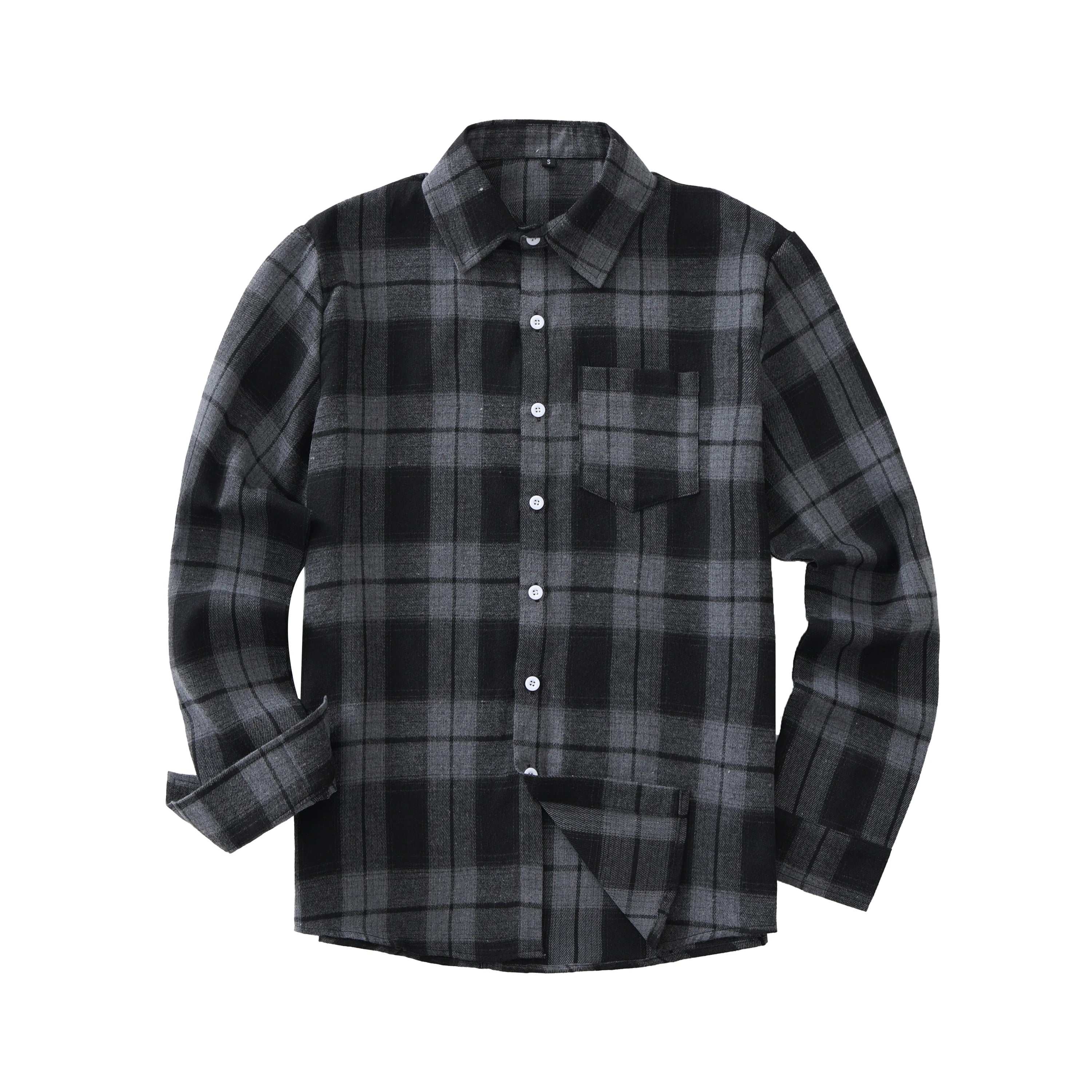 Euro Size Plaid Shirt Flannel Black Checkered Shirt Men Shirts Long Sleeve Button Down Chemise Homme Male Check Shirts Ürün ana görseli