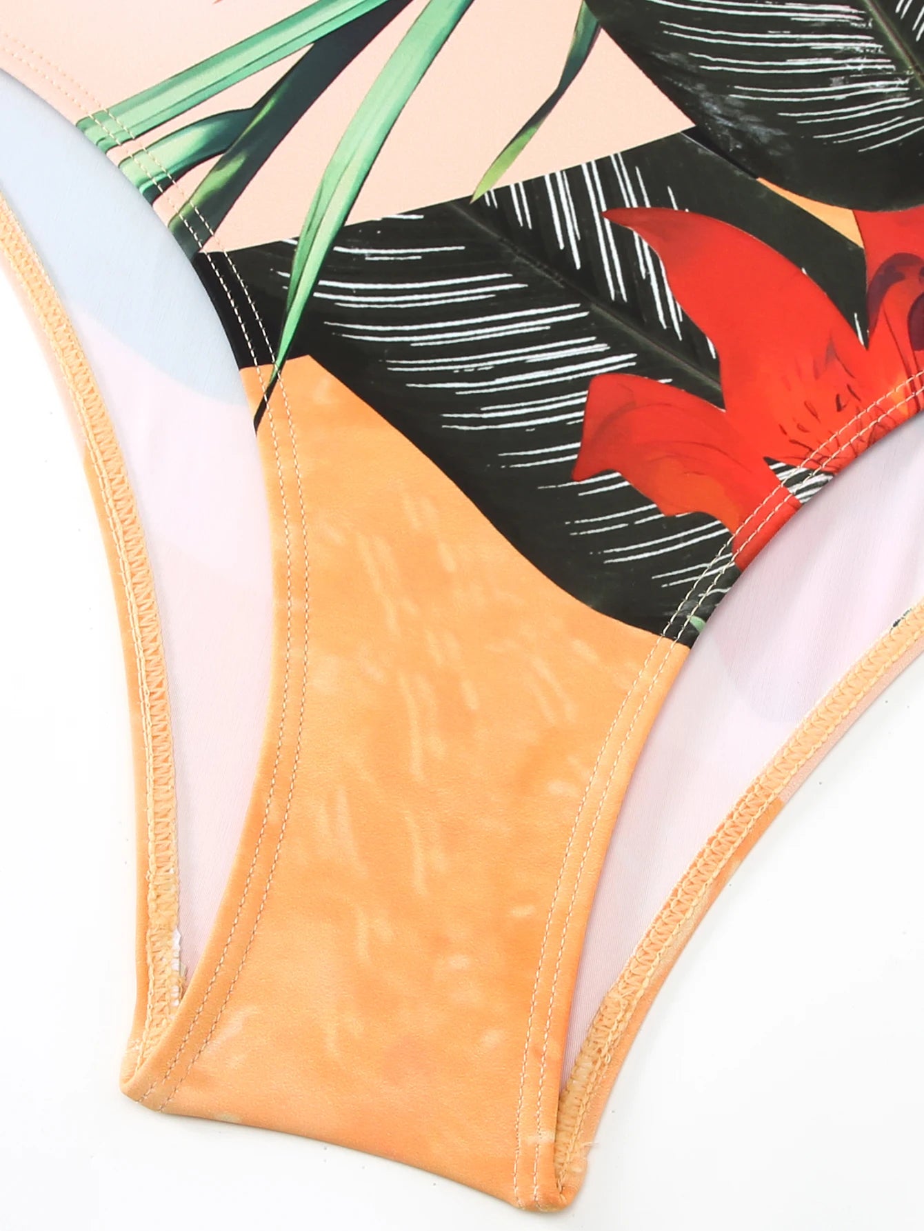 Summer retro digital printed lace up women's beach vacation one-piece swimsuit gauze skirt 2-piece set