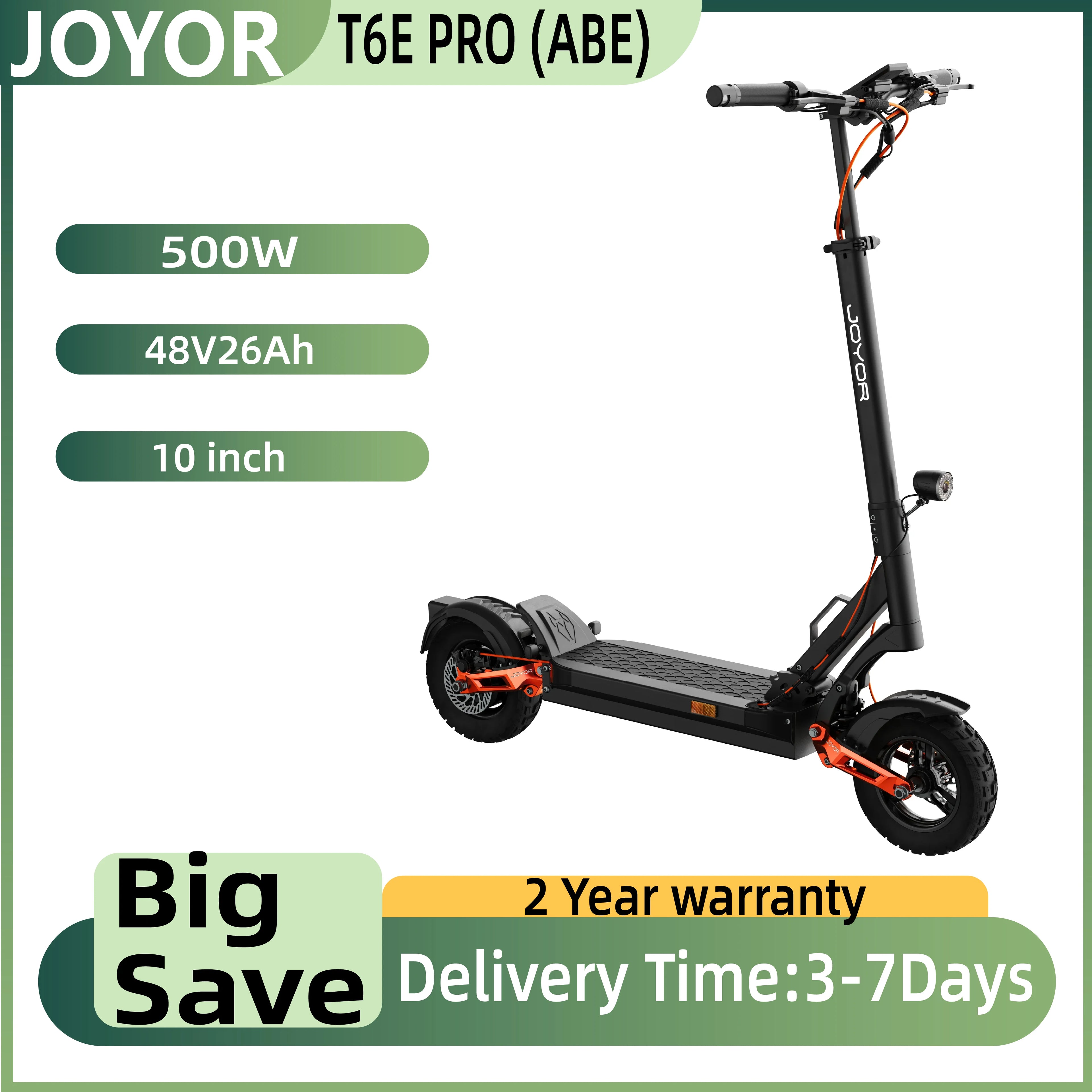JOYOR T6E PRO ABE Adult Electric Scooter 500W Motor 48V26AH Battery E-Mountain Escooter 10" Off-Road Tire Foldable E-Scooter