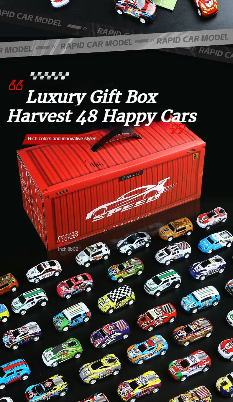 48pcs Metal Iron Alloy Cars Truck Toys Train Track Set Slot Car Models for Children's Toys Boy Miniature Trolleys Christmas Gift