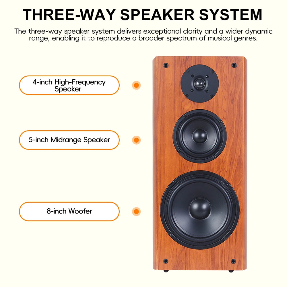 High Power Passive Speakers 8 Inch Floor Standing 3 Way Home Audio System 90dB Sensitivity Wooden Hifi Speakers A Pair