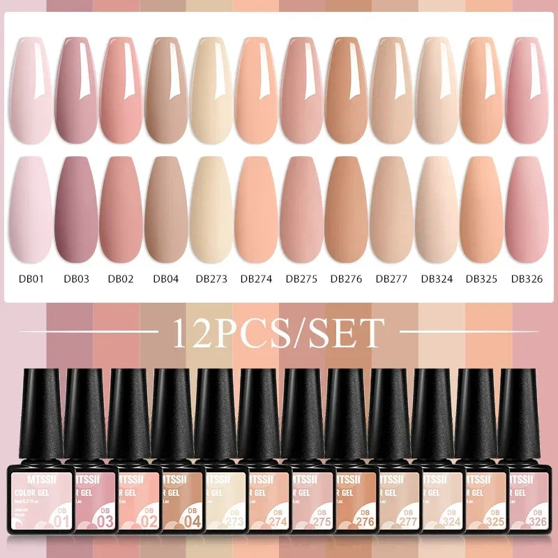 MTSSII 12pcs Gel Nail Polish Set Nude Pink Red Glitter Semi Permanent Soak Off  UV Gel Varnish Manicure Kit Nail Supplies DIY