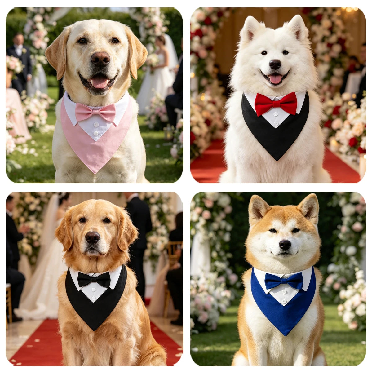 Sucado Bow Tie Dog Collar Tuxedo Bandana Adjustable Formal Puppy Triangle Neck Wear for Wedding Birthday Dress-up Cosplay Party
