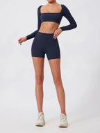 Hearuisavy Summer Quick Dry Square Neck Activewear Women Gym Top Fitness Sports Crop Top Female Casual Long Sleeve Yoga Clothes