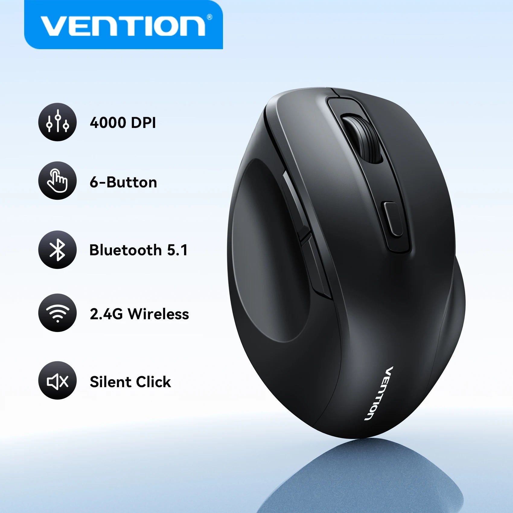 Vention Wireless Bluetooth 5.1 Mouse USB 2.4G Dual-Mode Ergonomic 4000 DPI Mute 6 Button Mouse for MacBook Tablet Laptop PC Mice Ürün ana görseli