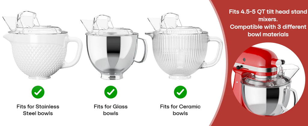 Pouring Shield Splash Guard, Detachable Flip Top Lid for KitchenAid 4.5-5QT Tilt Head Stand Mixer, Mixer Bowl Accessories