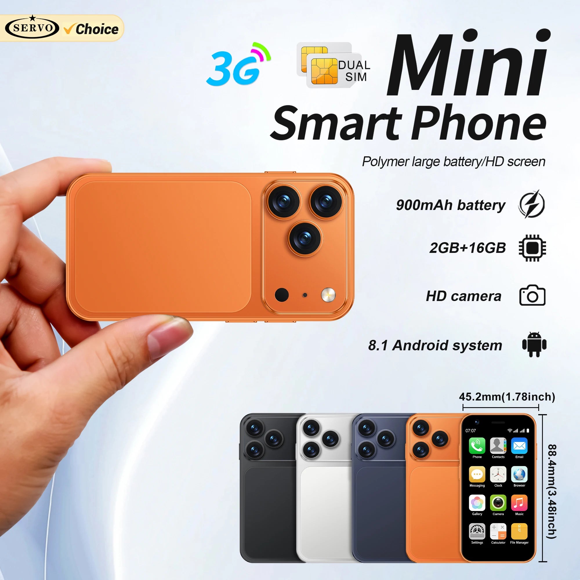 SERVO 18SE MINI Small Android Smartphone 3G WCDMA Dual SIM Card 2GB+16GB Play Store Wi-Fi Face Unlock 3.0 inch Mini Smart Phones Ürün ana görseli