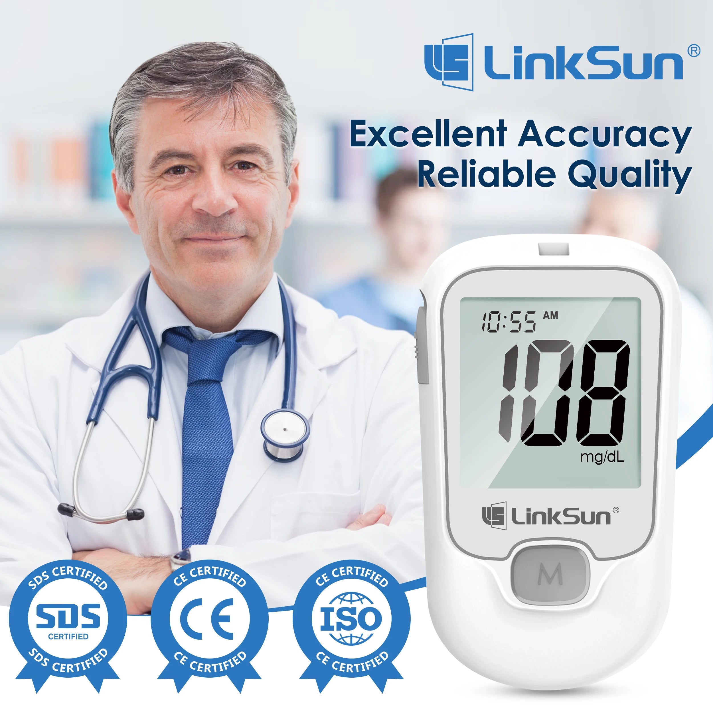 LinkSun G-425-1 Blood Glucose Meter 50/100 pcs Test Strips and Lancets Diabetes Medical  Glucosemeter Testing Blood Sugar Tester Secondary image