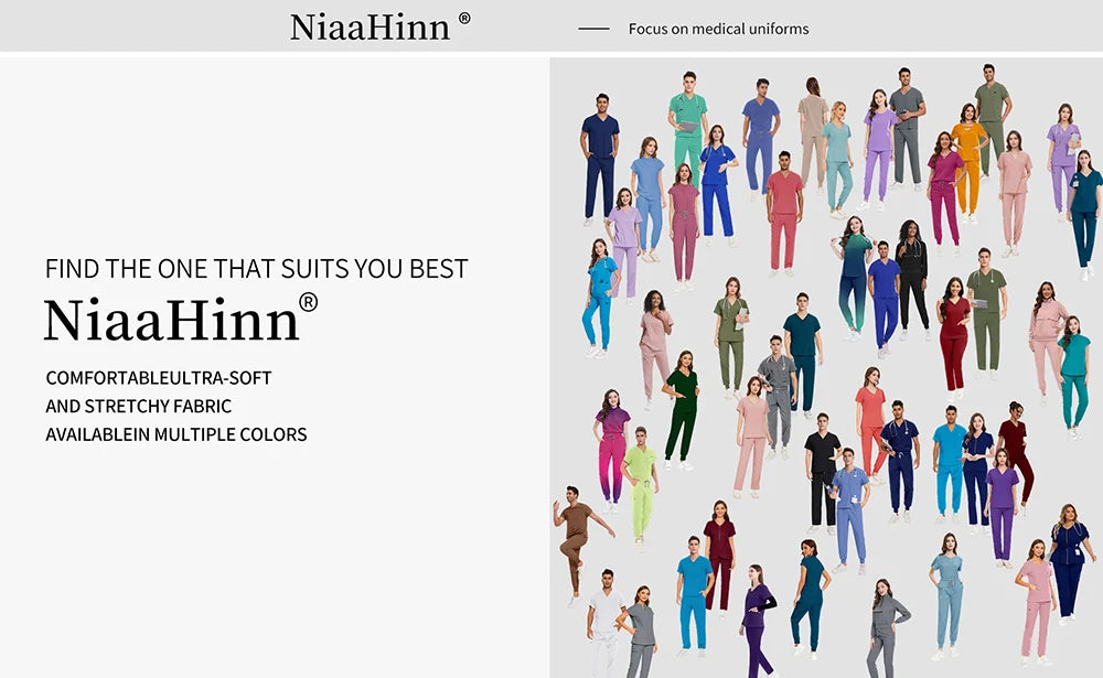 Niaahinn Scrubs Uniforms Sets Wholesale Medical Scrub Stretch Suit Healthcare Nursing Uniform Unisex Surgical Uniforms Woman Men