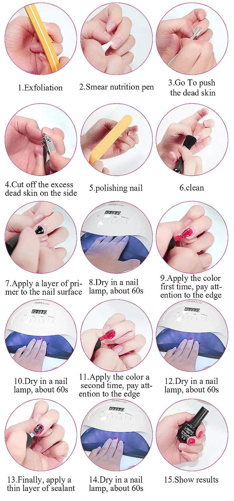 Gel Varnish Kit Professional Nail Gel Kit With Nail Dryer Soak Off Nail Gel Polish Kit  Base Coat  Top Coat Manicure Tools Set