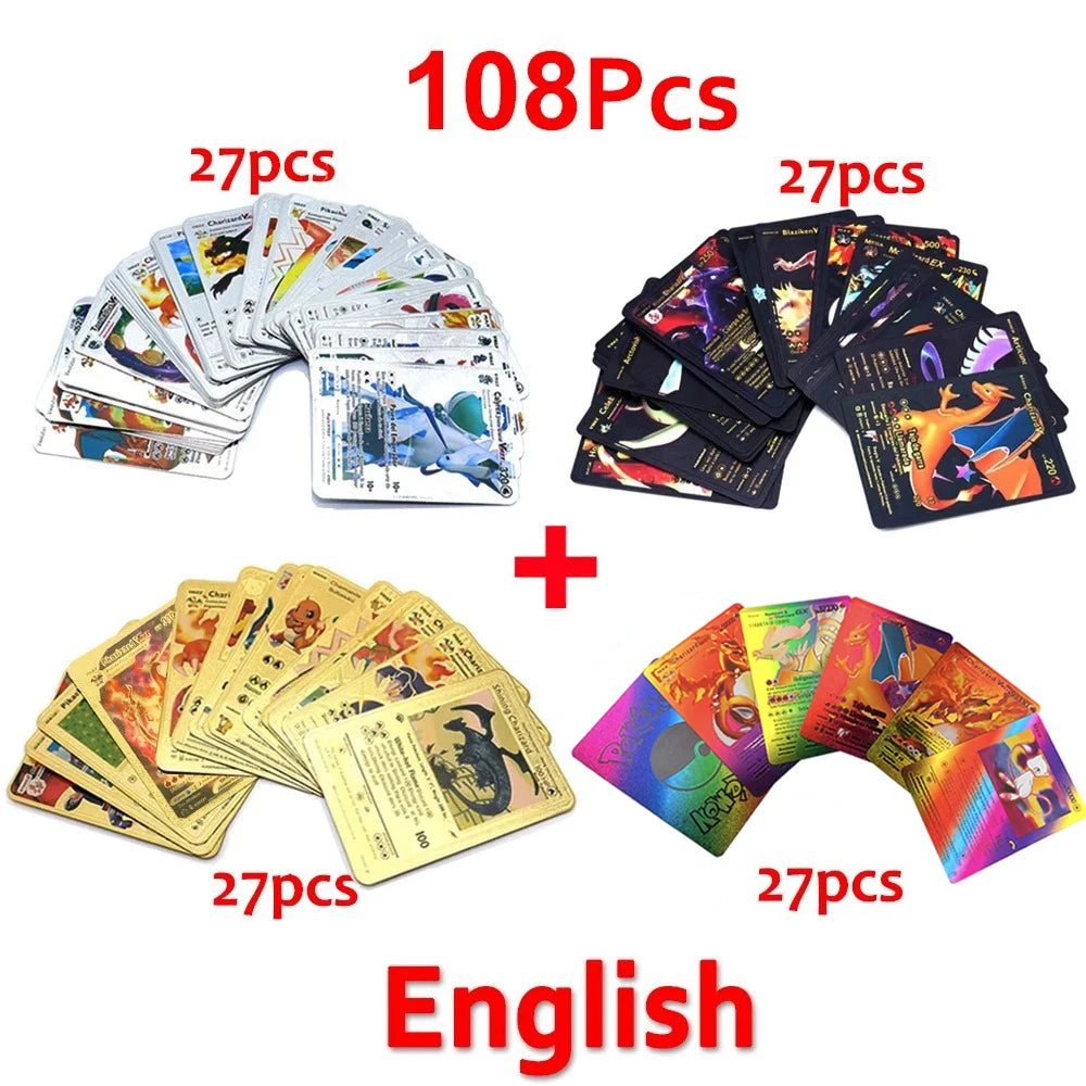 30-165pcs Gold Pokemon Colorful Card Set Black Vmax Vstar Sliver GX Box Pikachu Carta Charizard German French Spanish Game Cards