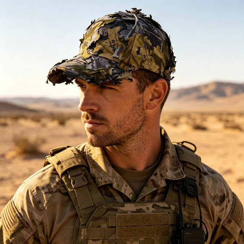Men's 3D Leaves Ghillie Camo Baseball Cap, Tactical Hunting Hat for Fishing & Outdoor