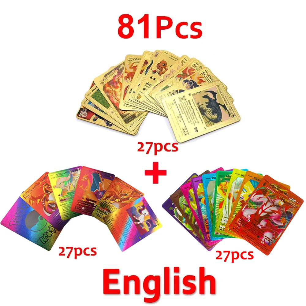 30-165pcs Gold Pokemon Colorful Card Set Black Vmax Vstar Sliver GX Box Pikachu Carta Charizard German French Spanish Game Cards