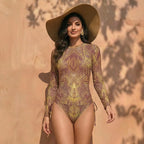 Women's Two Piece Swimwear Long Sleeve Mesh Swimsuit UPF 50+ High Elasticity Padded 2026 New Beach Bathing Suit Beachwear