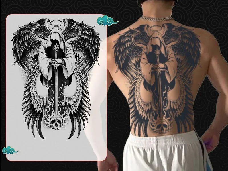 Magic Juice Ink Waterproof Tattoo Stickers Full Back Large Size Herbal Juice Temporary Tattoos Men Body Art Dragon Tiger