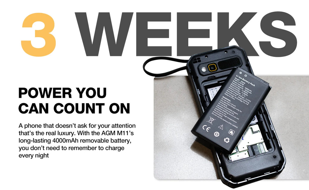AGM M11 4G Rugged Phone IP68 Waterproof 4000mAh Removable Battery Wi-Fi Hotspot Reverse Charging FM Radio for Outdoor
